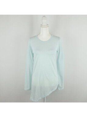 Carve Designs Women's Small Blue Green Burnout Asymmetric Hem Long Sleeve Tee